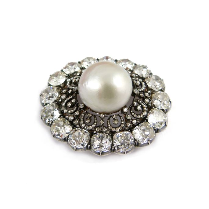 19th century pearl and diamond cluster brooch | MasterArt